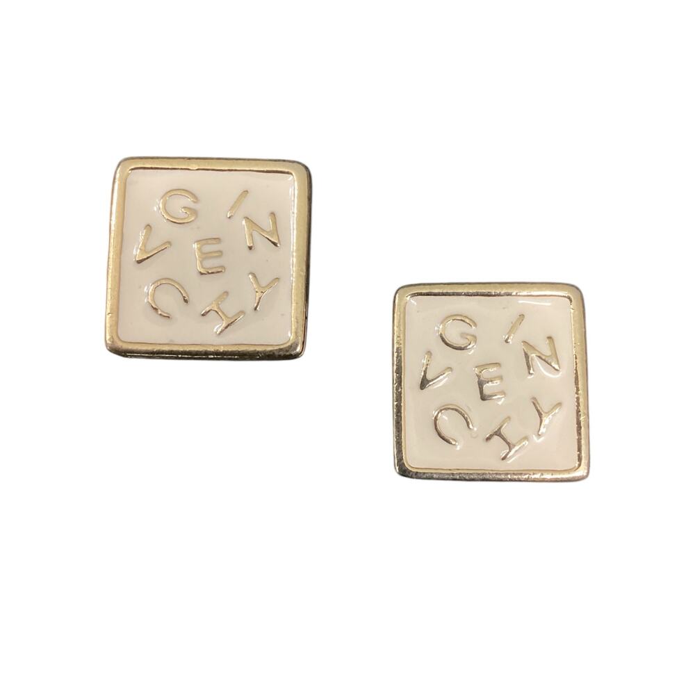 Beautiful Vintage Givenchy Designer Women’s Clip On Earrings Gold-tone And White